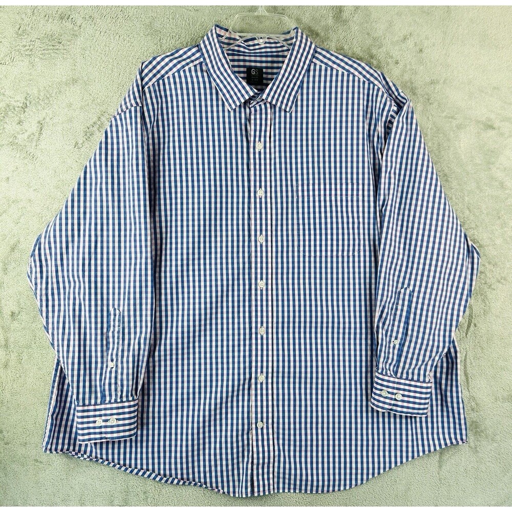 GS Easy Stretch Classic Fit Dress Shirt Men's 19 Long Sleeve Button Up Check